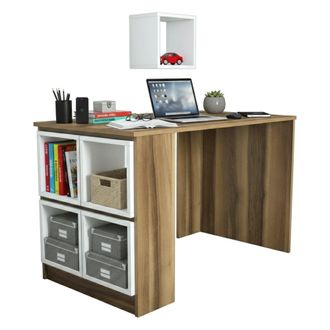 Dmora Escritorio Syrma, Escritorio Multiusos, Mesa De Oficina Para Pc, El Plan De Trabajo, 120x65h75 Cm, Nogal Y Blanco, Con Embalaje Reforzado - Dmora