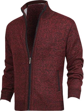 Generic Mens Cardigans with Pockets,Mens Zip Up Thick Fleece Jacket Casual Knitted Sweaters Long Sleeve Winter Knit Cardigan Classic Fit Full Zip Stand Collar