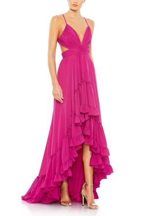 Mac Duggal Pleated Tiered Cut Out Sleeveless Gown in Fuchsia at Nordstrom, Size 10