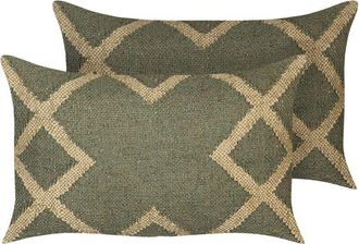 Beliani Set of 2 Decorative Cushions GOPI Jute 30 x 50 cm Green Oriental Pattern