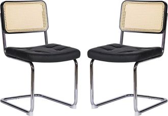 Urban Meuble Juego de 2 sillas vintage en terciopelo negro con patas cromadas