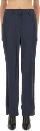 Theory Silk Effect Broeken - Dames - Straight fit broeken - Blauw - S - Leer - Broeken