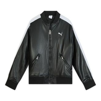 Puma T7 Faux Leather Baseball Jacket Black White 636319-01