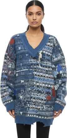 Maison Margiela Blue Jacquard V Neck Sweater