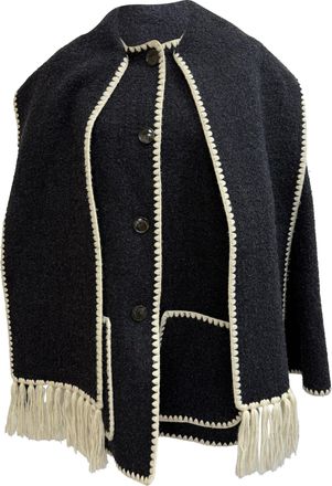 Toteme Draped Fringed Jacket in Grey Wool