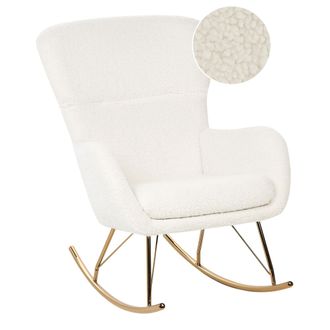 Beliani Beliani - Silla Mecedora De Boucl&eacute; Blanco Dorado Poli&eacute;ster Patas De Metal Anaset