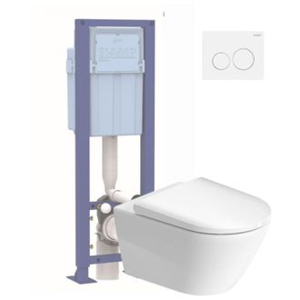 Duravit Pack Wc Suspendido Sin Aro Duravit D-neo Con Asiento Antica&iacute;da + Estructura Soporte Siamp + Mando Blanco
