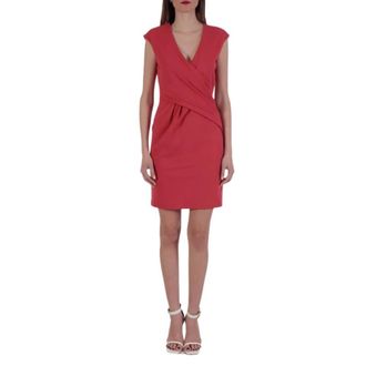 Emporio Armani Jersey V-hals Gedrapeerde Jurk - Dames - Korte kleedjes - Roze - L - Kleedjes