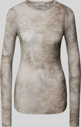 Weekday Longsleeve mit geripptem Rundhalsausschnitt Modell Nico in Mittelgrau, Gr&ouml;&szlig;e XS