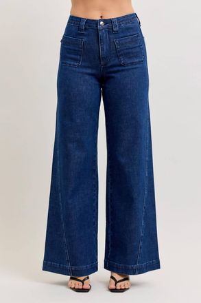 Judy Blue Retro Wide With Patch Pockets And Twisted Seams Jean In Blue