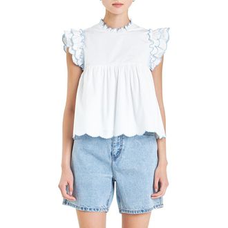 English Factory Scallop Ruffle Cotton Top in White at Nordstrom Rack, Size X-Small