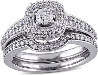 Mimi & Max 4/5ct TW Diamond Halo Bridal Set 14k White Gold