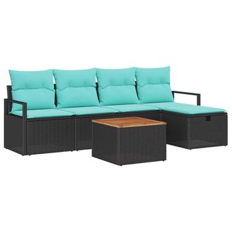 vidaXL Conjunto De Sof&aacute;s De Jard&iacute;n 6 Pcs Negro Rat&aacute;n Sint&eacute;tico Vidaxl