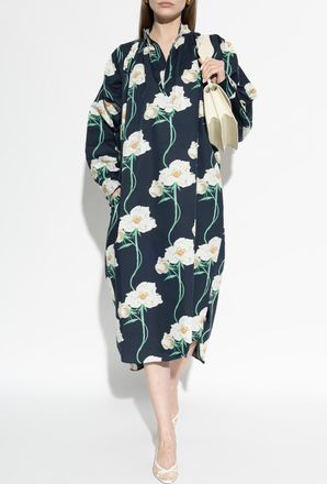 Kenzo Floral Motif Dress, Womens, Navy Blue
