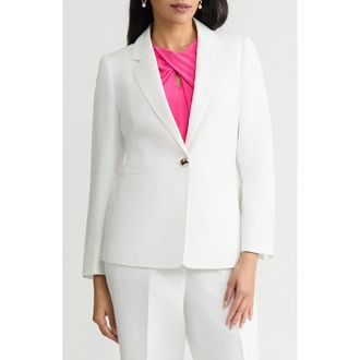 Kasper One-Button Linen Blend Peplum Blazer in Lily White at Nordstrom, Size 16