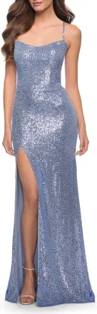 La Femme Sequin Open Back Gown in Cloud Blue at Nordstrom, Size 00