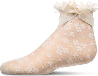 MeMoi Floral Lace Bow Trim Ankle Sock in Winter White at Nordstrom, Size 6-12M