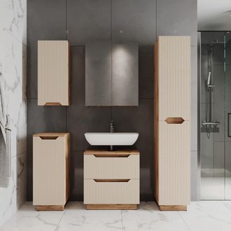 Vicco Juego De Muebles De Ba&ntilde;o Lotta, Rayas Roble/cachemira, 5 Partes, Vicco