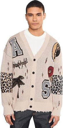 AllSaints Foxx Cardigan Mens Sweatshirt Ecru White : XL, Cotton/Polyamide/Wool