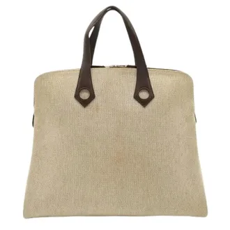Herm&egrave;s Pre-owned Sac Iboo MM Canvas Leren Tote Bag - Heren - Pre-owned - Beige - Maat: ONE Size Leer