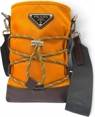 Prada Brown Orange Nylon Leather Pouch Shoulder Bag (Pre-Owned)