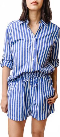 Lusana Shiloh Poplin Shirt In Blue/white Stripe