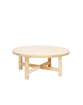 Deco Wood Mesa de centro redonda de madera maciza acabado natural de &oslash;60x40cm