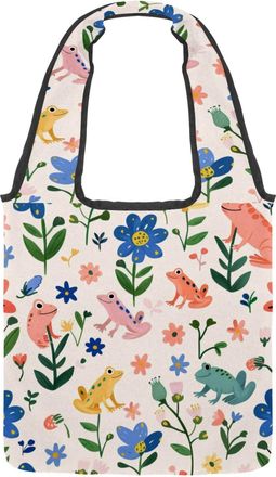 Generic Frogs Florals Reversible Canvas Shoulder Tote - Double-Sided Print, 12oz Cotton, 27cm Drop, Fold-Flat Bag for Travel, Shopping, Street Outings