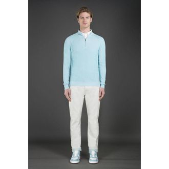 Moorer MenS Light Blue Zip Sweater, Size 48