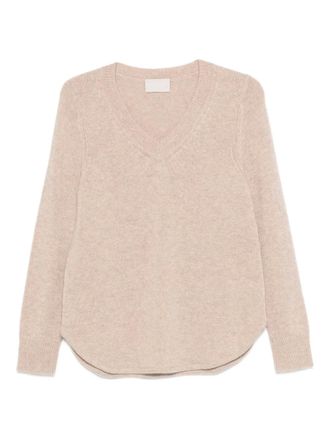 Hemisphere Trui met gewelfde afwerking en V-hals - Beige