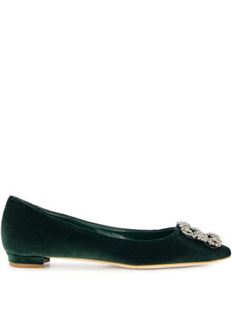 Manolo Blahnik Hangisi flats - women - Calf Leather/Calf Leather/Velvet - 36 1/2 - Green