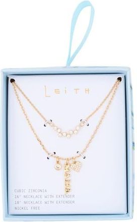 Leith Set of 2 Mama Cluster Charm Necklaces in Clear- Gold at Nordstrom Rack