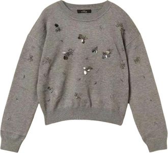 Twinset Actitude Geborduurd Breiwerk - Dames - Ronde hals truien - Grijs - L - Wol - Truien & Vesten