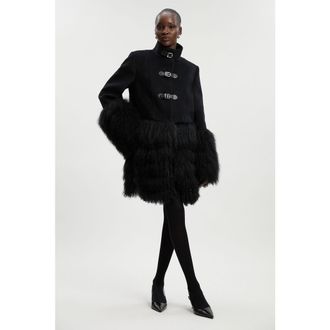 Karen Millen Brushed Wool Buckle Detail Short Coat in Black at Nordstrom, Size 10