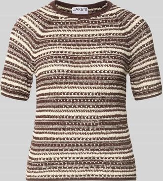 Jake*s Casual Strickshirt im Allover-Look mit Rollsaum in Dunkelbraun, Gr&ouml;&szlig;e XXL