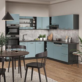 Vicco Cocina Esquinera R-line, Gris Azulado/antracita, 237 X 60 Cm Sin Encimera