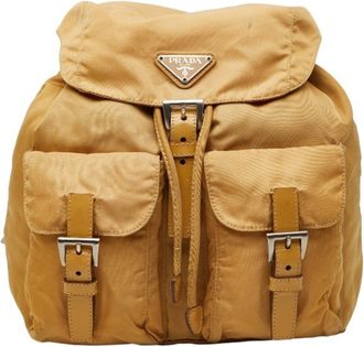 Prada Beige Brown Nylon Leather Backpack (Pre-Owned)