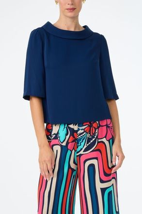 Trina Turk Kailee Folded Neckline Top in Ink at Nordstrom, Size X-Small