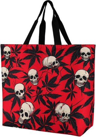 Generic Skulls And Weeds Tote Bag Reusable Grocery Shopping Bags Large Travel One Shoulder Handbag for Picnic Work