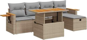 vidaXL Juego De Sof&aacute;s Jard&iacute;n Con Cojines 6 Pzas Rat&aacute;n Sint&eacute;tico Beige Vidaxl