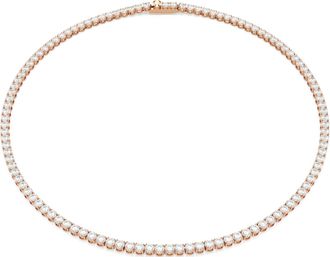 Swarovski Matrix Tennis Necklace, Round Cut, White, 18K Rose Gold Finish