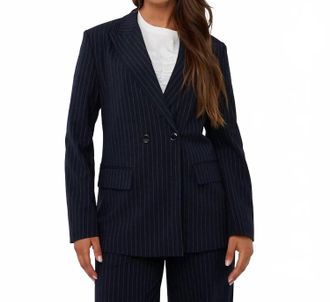 Esqualo Bergny Double Breasted Pinstripe Blazer In Navy