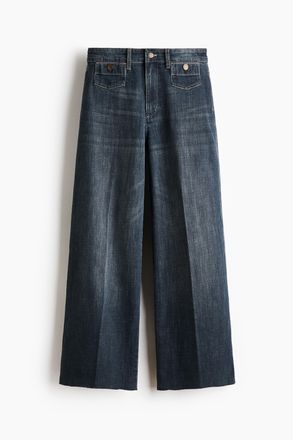 H&M Wide High Waist Ankle Jeans - Dunkles Denimblau