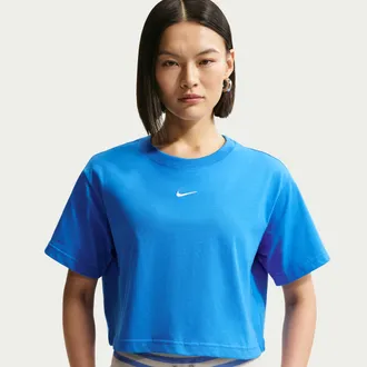 Nike Womens Nike Sportswear Classic Loose Short-Sleeve Cropped T-Shirt in Blue | IH7594-435