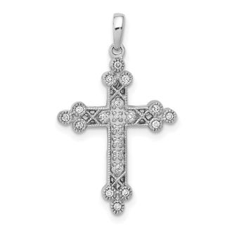Diamond2Deal 14k White Gold 1/10 carat Diamond Filigree Budded Cross Pendant