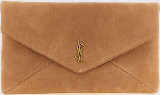 Saint Laurent Clutch a busta in pelle di vitello scamosciata con monogramma YSL