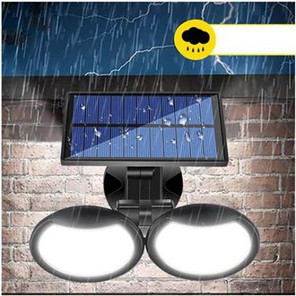 Trade Shop Trade Shop - Faretto Con Pannello Solare Doppio A Parete Sensore Movimento Pir E Crepuscolare