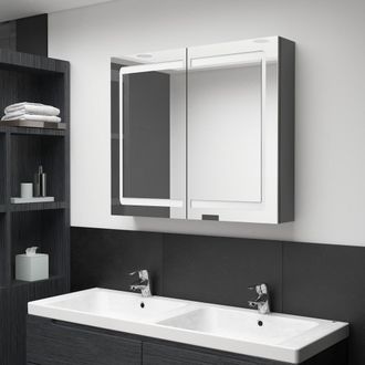 vidaXL Armario De Ba&ntilde;o Con Espejo Y Led Gris 80x12x68 Cm Vidaxl