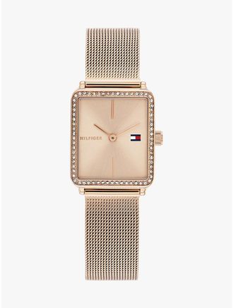 Tommy Hilfiger Womens 21.3MM Crystal Accent Square Dial Watch - Beige