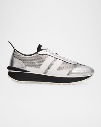 Lanvin Men & apos;s Bumpr Mesh and Metallic Leather Sneakers